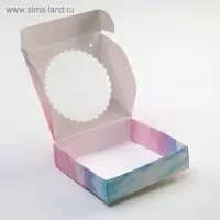 Подарочная коробка сборная с окном, небесный, 11.5&times;11.5&times;3 см