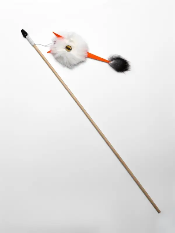Дразнилка-удочка  из меха кролика "Монстрик" на деревянной палочке