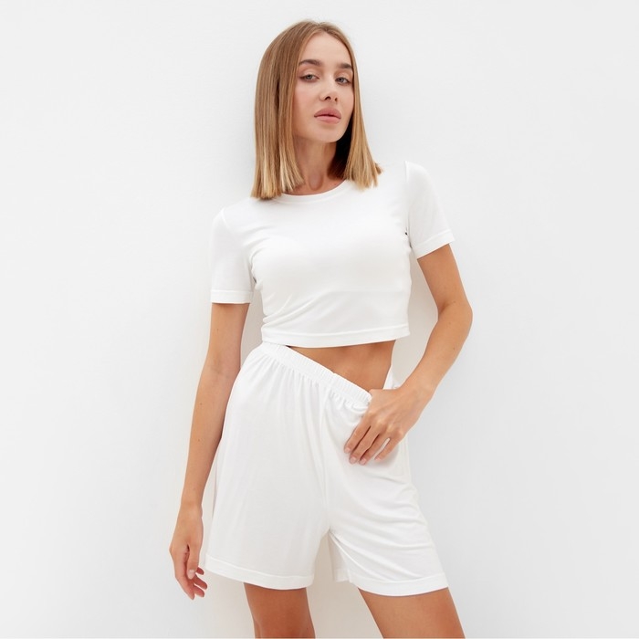 Комплект женский (футболка, шорты) MINAKU: Home collection цвет экрю, р-р 44 Комплект женский (футболка, шорты) MINAKU: Home collection цвет экрю, р-р 44