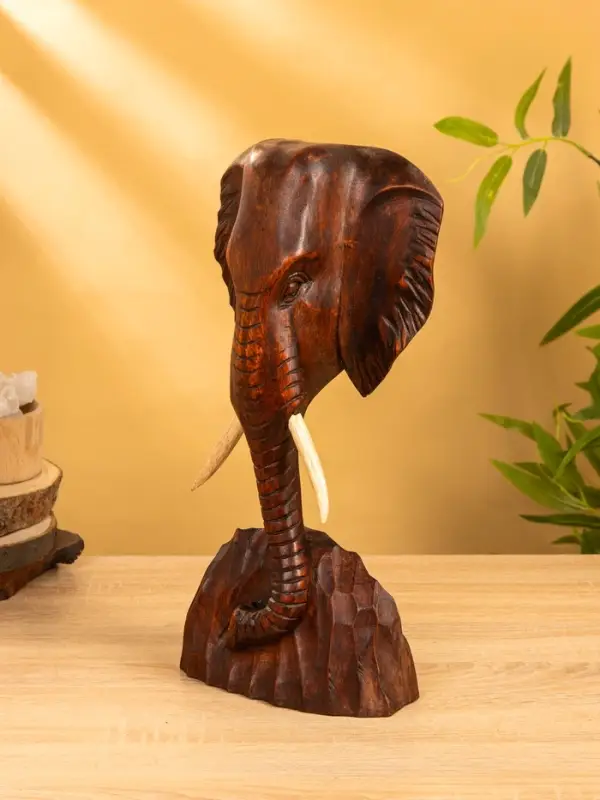 Сувенир "Голова слона" дерево Суар, 18х9х38 см, цв. тёмно-коричневый
