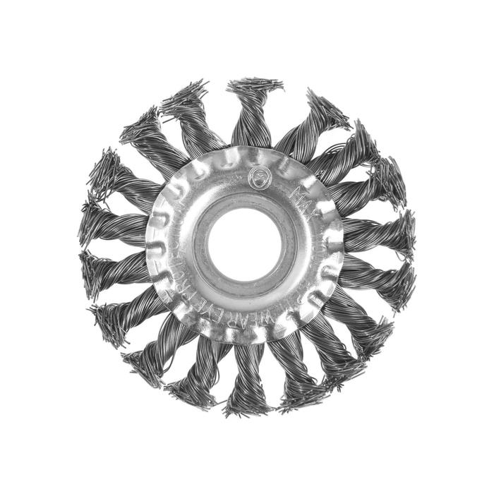 Щетка металлическая для УШМ ЛОМ, крученая проволока, плоская, посадка 22 мм, 100 мм Щетка металлическая для УШМ ЛОМ, крученая проволока, плоская, посадка 22 мм, 100 мм