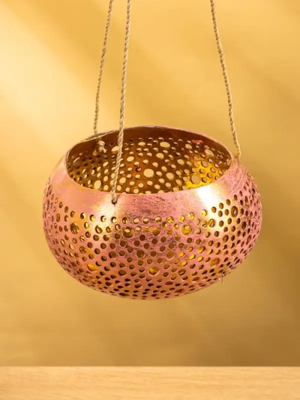 Подсвечник подвесной из кокоса, 14&times;14&times;10 см, тёмно золотисто-розовый
