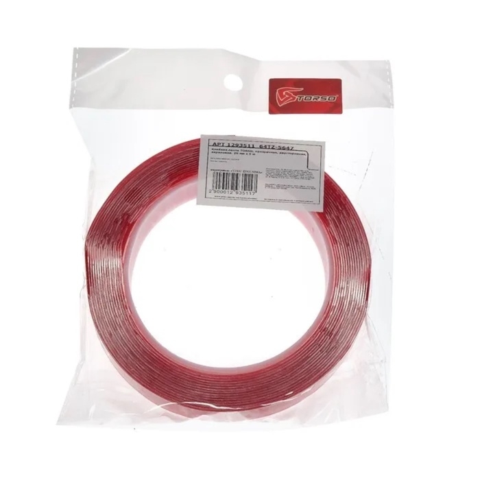 Клейкая лента TORSO, прозрачная, двусторонняя, акриловая, 20 мм &times; 5 м