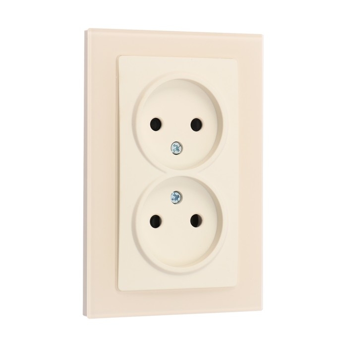 Розетка двухместная TOT Matte Glass, 10 А, скрытая, без з/к, стекло, бежевая Розетка двухместная TOT Matte Glass, 10 А, скрытая, без з/к, стекло, бежевая