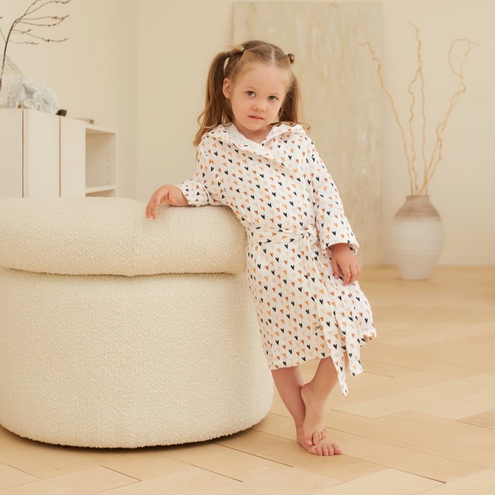 Халат детский муслиновый LoveLife &laquo;Сердечки&raquo; (4 года, рост 104-110 см) 100% хлопок, 235 гр/м2