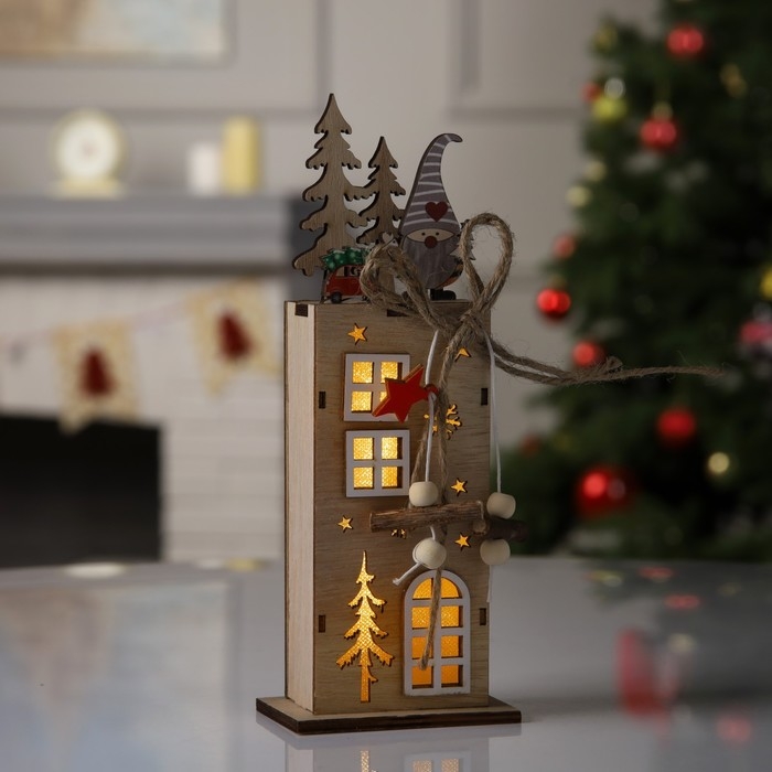 Светодиодная фигура &laquo;Фабрика подарков&raquo; 7.5 &times; 22 &times; 5 см, дерево, батарейки LR1130х3 (в комплекте), свечение тёплое белое