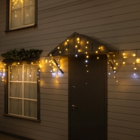 Гирлянда &laquo;Бахрома&raquo; 12 &times; 0.7 м, IP44, УМС, тёмная нить, 240 LED, свечение тёплое белое, мерцание, 220 В