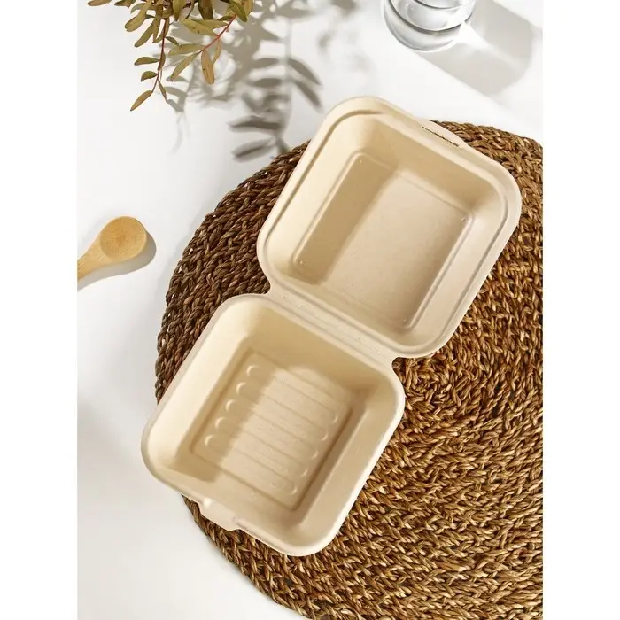 Ланч - бокс для бенто - торта и бургера Доляна, 450 мл, 14.5&times;14.5 см, неразъёмная крышка, сахарный тростник