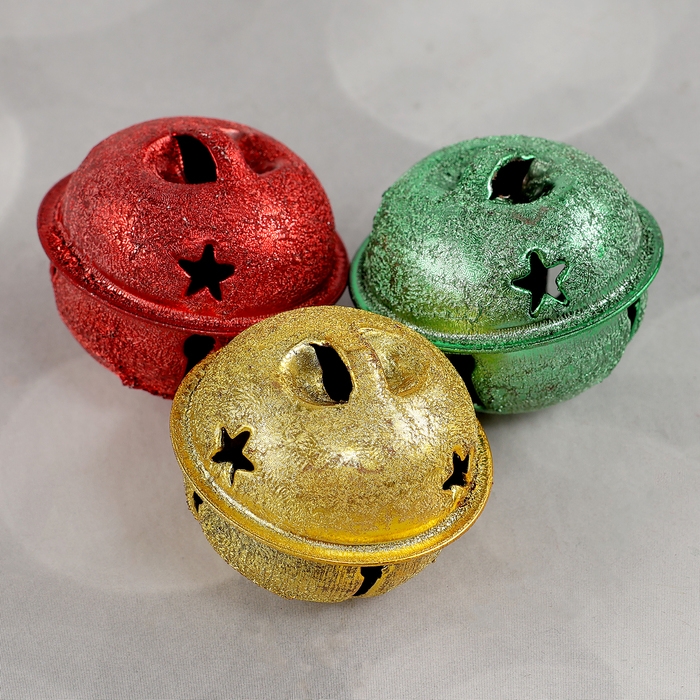 Бубенчики, набор 12 шт., размер 1 шт: 3&times;3 см, цвет серебряный, золотой, красный, зелёный