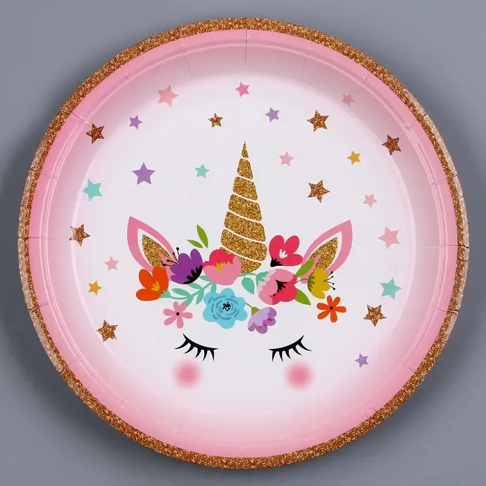 Тарелка бумажная &laquo;Единорожка&raquo;, со звёздами, в наборе 6 шт.