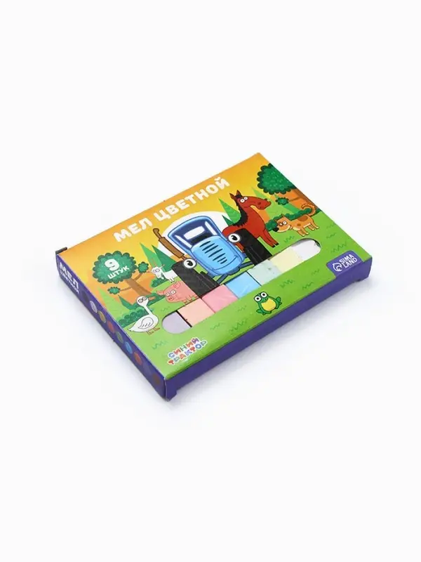 Мелки цветные школьные 9 шт. &laquo;Синий трактор&raquo;, прямоугольные