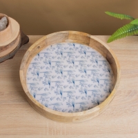 Поднос круглый с бортиками "Синие птицы" дерево манго 35х35х6,5 см