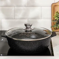 Жаровня &laquo;Гранит Black&raquo; Induction Pro, 3 л, d=28 см, стеклянная крышка, антипригарное покрытие, индукция, цвет чёрный