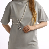 Портупея жемчужная с кулоном &laquo;Ракушка&raquo;, 129 см, белая в серебре