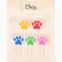 Свечи в торт "Фигура, Лапки" Ассорти, 2,5 см, 5 шт. с держат.