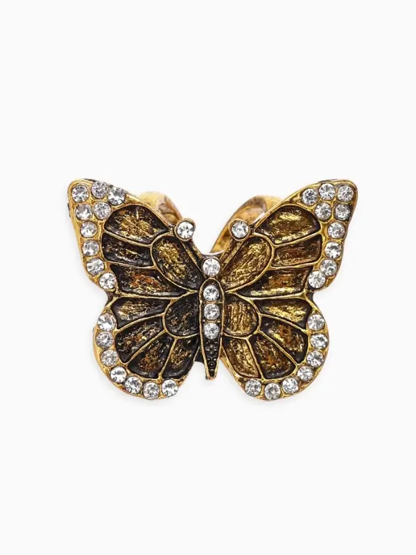 Кольцо для платка "Бабочка", цвет белый в чернёном золоте