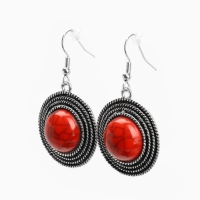 Серьги &laquo;Круг&raquo; винтаж, красные в чернённом серебре