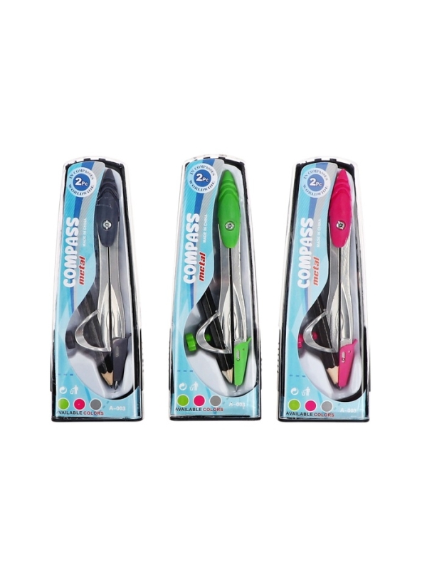 Циркуль металлический 115 мм, с чернографитным карандашом в пластиковом пенале, МИКС