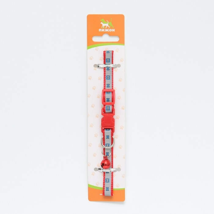 Ошейник "Кость" светоотражающий, 31 х 1 см, красный