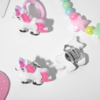 Набор детский «Выбражулька» 3 предмета: клипсы, браслет, кольцо, единороги и звёзды, цветной Набор детский «Выбражулька» 3 предмета: клипсы, браслет, кольцо, единороги и звёзды, цветной