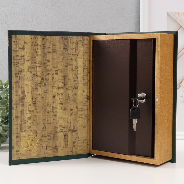 Сейф-книга дерево кожзам "Золотой павлин" тиснение, под металл 27х18х7 см
