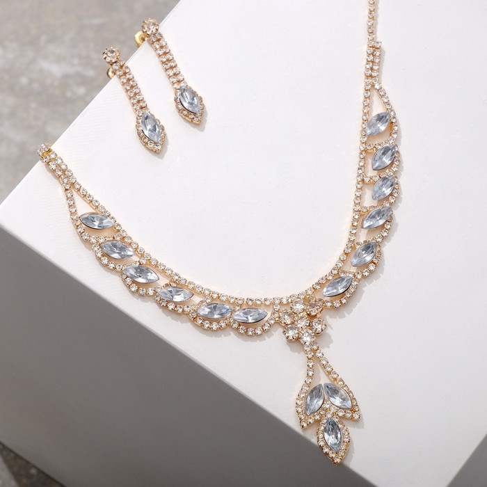 Набор 2 предмета: серьги, колье «Листопад» ромб, цвет белый в золоте, 45 см Набор 2 предмета: серьги, колье «Листопад» ромб, цвет белый в золоте, 45 см