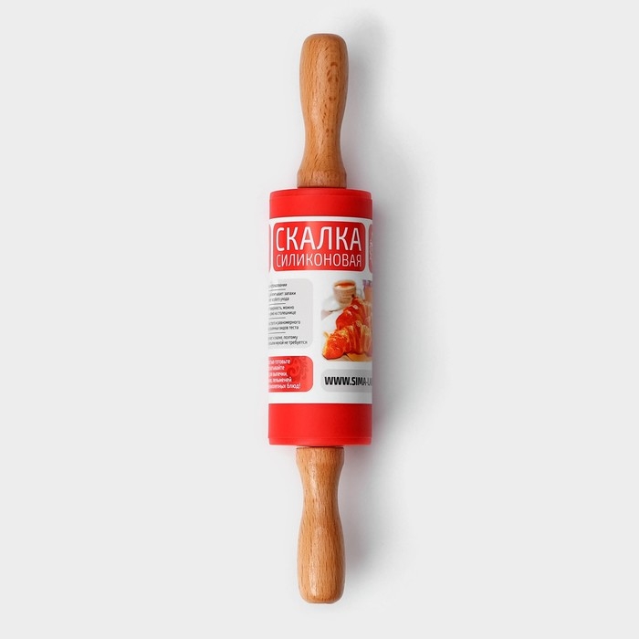 Скалка Доляна &laquo;Валенсия&raquo;, 23&times;4 см, рабочая часть 10 см, цвет красный