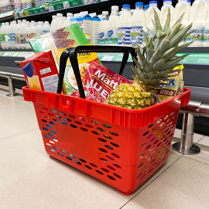Корзина покупательская пластиковая, 20 л, 2 пластиковые ручки, цвет красный Корзина покупательская пластиковая, 20 л, 2 пластиковые ручки, цвет красный