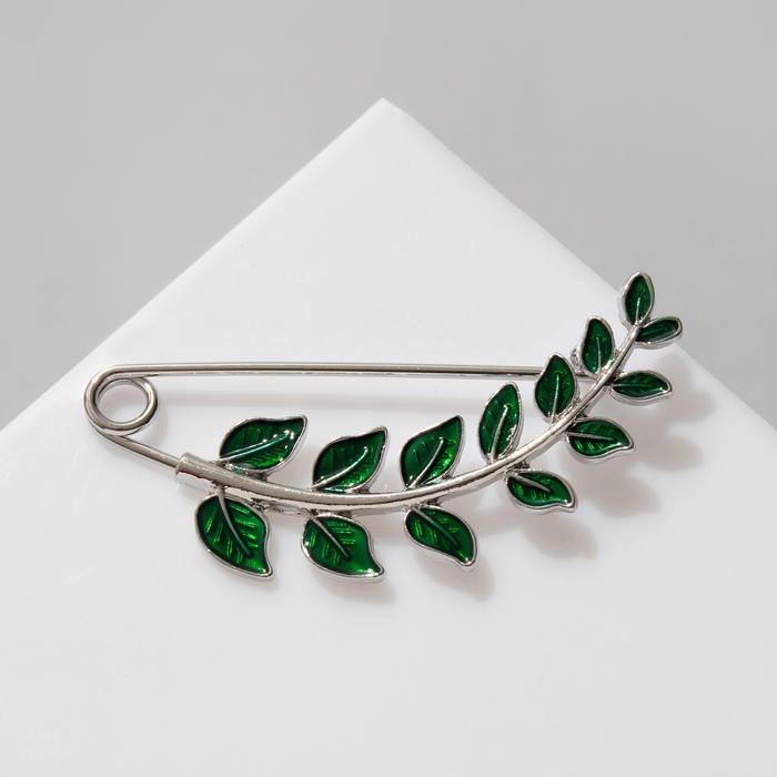 Булавка &laquo;Веточка лиственная&raquo; 6,5 см, цвет зелёный в серебре