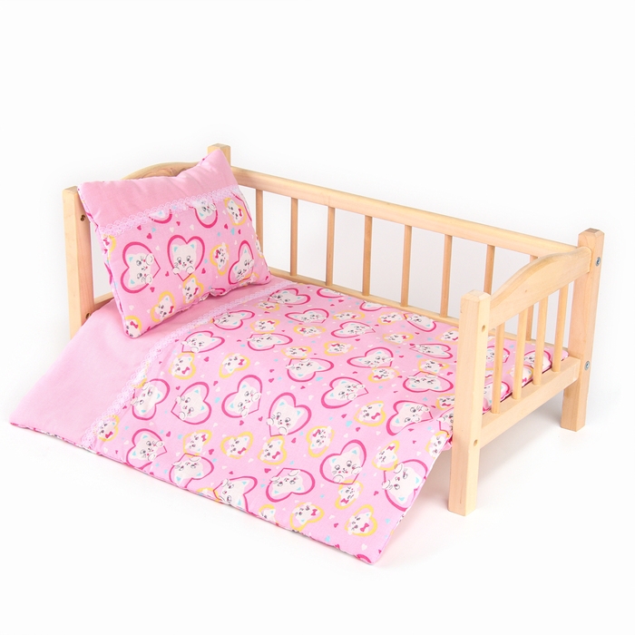 Кукольное постельное &laquo;Котята в сердцах&raquo;: простынь, одеяло 46 &times; 36 см, подушка 23 &times; 17 см