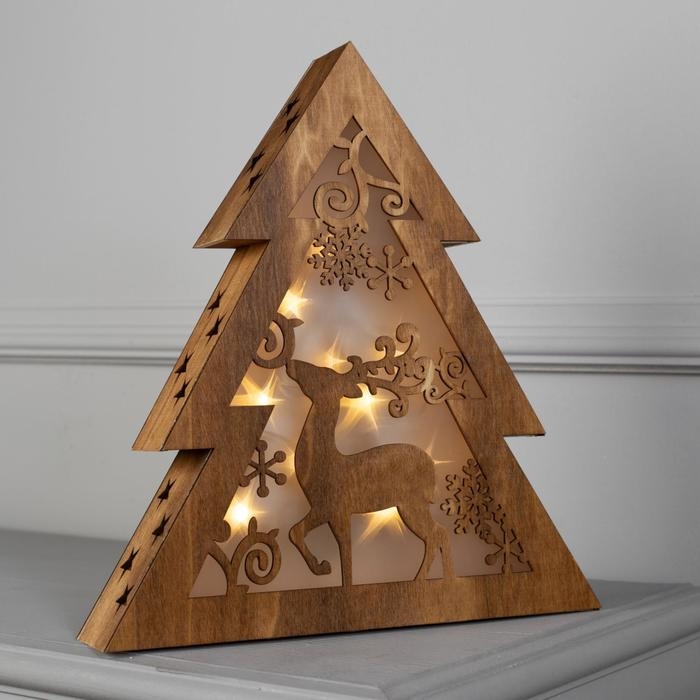 Светодиодная фигура &laquo;Ёлка&raquo; 30 &times; 33 &times; 6.5 см, дерево, батарейки АААх2 (не в комплекте), свечение тёплое белое