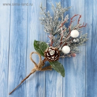 Декор "Зимнее очарование" шишка шарики веточки в серебре, 20 см Декор "Зимнее очарование" шишка шарики веточки в серебре, 20 см