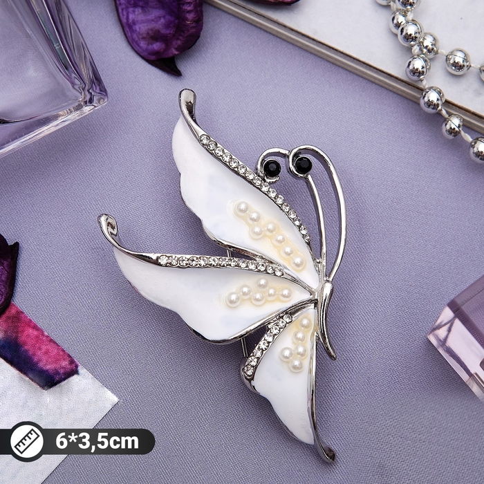 Брошь &laquo;Бабочка&raquo; нежность, цвет белый в серебре