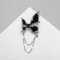 Брошь &laquo;Бабочка&raquo; тренд, цвет чёрный в серебре