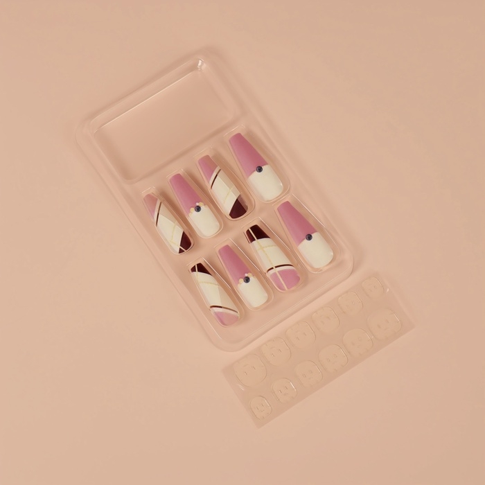 Накладные ногти &laquo;Линии&raquo;, 12 шт, с клеевыми пластинами, форма балерина, разноцветные