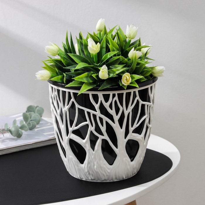 Кашпо для цветов со вставкой &laquo;Форест&raquo;, 3 л, цвет бело-чёрный