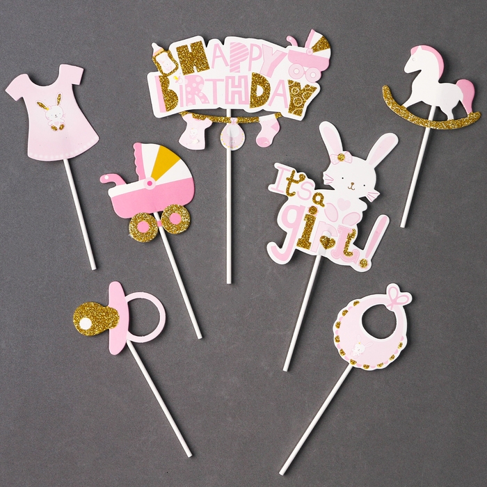 Набор топперов &laquo;С днём рождения, доченька&raquo;, набор 7 шт.