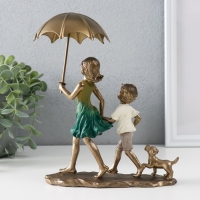 Сувенир полистоун "Дети гуляют под зонтом, с щенком" бронза 18х9,5х21,5 см Сувенир полистоун "Дети гуляют под зонтом, с щенком" бронза 18х9,5х21,5 см