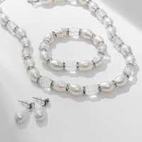 Набор 3 предмета: серьги, бусы, браслет &laquo;Жемчуг&raquo; чередование, цвет белый в стекле