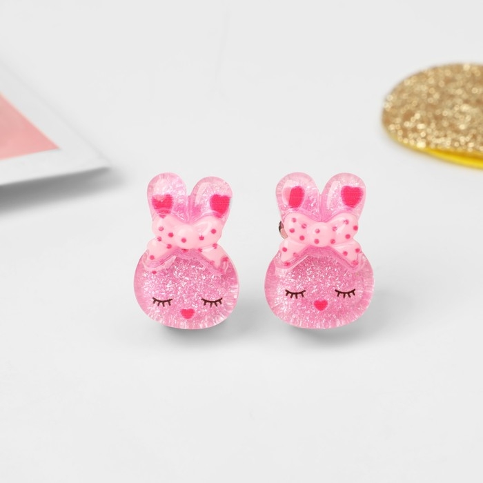 Клипсы детские &laquo;Выбражулька&raquo; зайка, цвет розовый