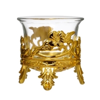 Подсвечник стекло, пластик на 1 свечу "Цветочек" золото 6,5х6х6 см