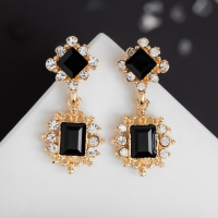 Серьги со стразами «Ажур» дуэт, цвет чёрный в золоте Серьги со стразами «Ажур» дуэт, цвет чёрный в золоте