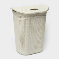 Корзина бельевая с крышкой &laquo;Вязание&raquo;, 55 л, 45&times;36&times;57 см, цвет белый ротанг