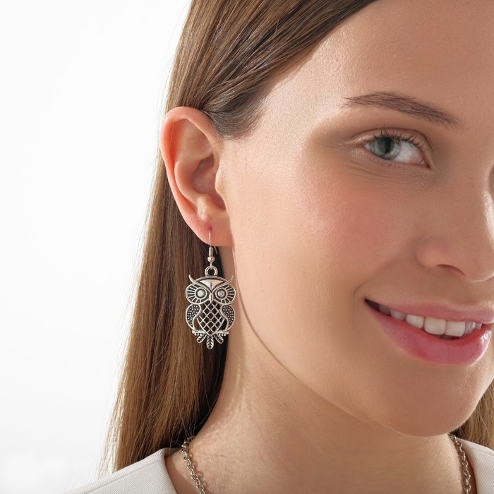 Гарнитур ассорти: серьги, кулон &laquo;Сова&raquo;, цвет чернёное серебро, 60 см