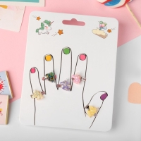 Набор детских колец «Пальчики» единорожки блестящие, 5 шт., цветные, безразмерные Набор детских колец «Пальчики» единорожки блестящие, 5 шт., цветные, безразмерные