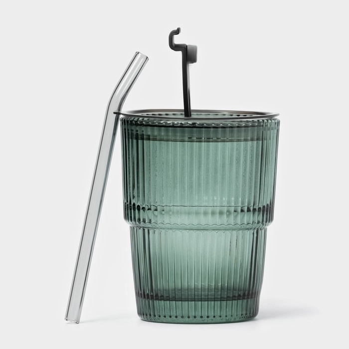 Стакан стеклянный с крышкой и трубочкой &laquo;Вино Верде&raquo;, 350 мл, цвет зелёный