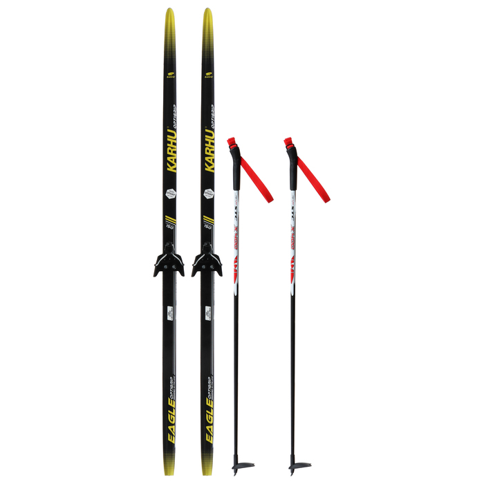 Комплект лыжный: пластиковые лыжи 150 см без насечек, стеклопластиковые палки 110 см, крепления NN75 мм, цвета МИКС