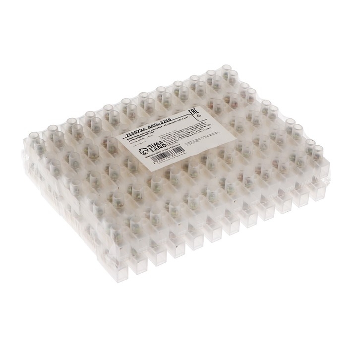 Клеммная колодка винтовая, 12 секций, 2,5-6 мм², 10 А, полиэтилен, белый, набор 10 шт. Клеммная колодка винтовая, 12 секций, 2,5-6 мм², 10 А, полиэтилен, белый, набор 10 шт.