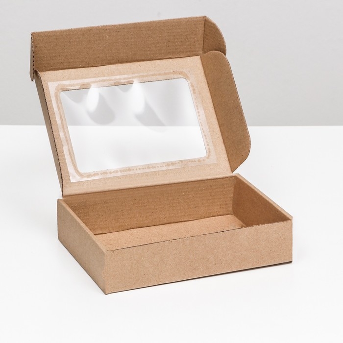 Коробка самосборная, бурая с окном, 21 х 15 х 5 см