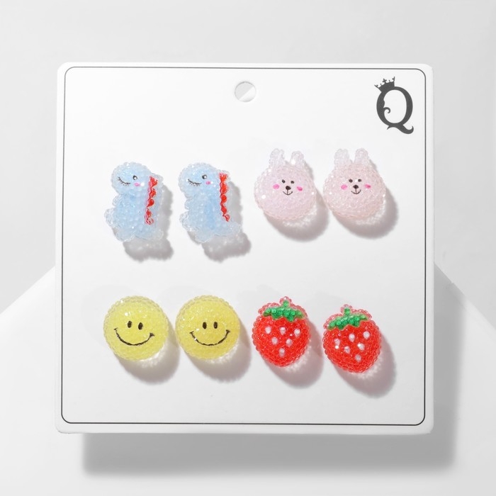 Пусеты 4 пары &laquo;Карамель&raquo; улыбка, цветные